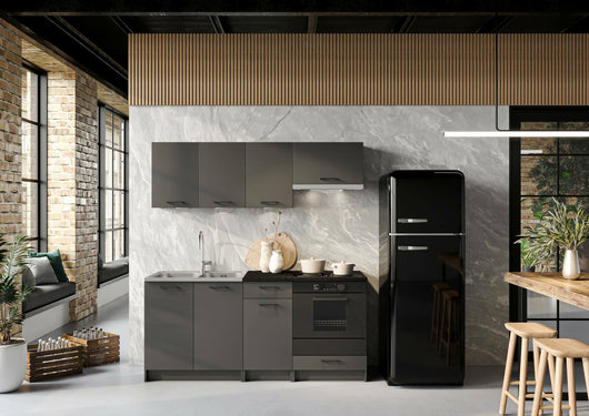 Cucina completa Covo, Set compatto e funzionale con ante e cassetto, Antracite