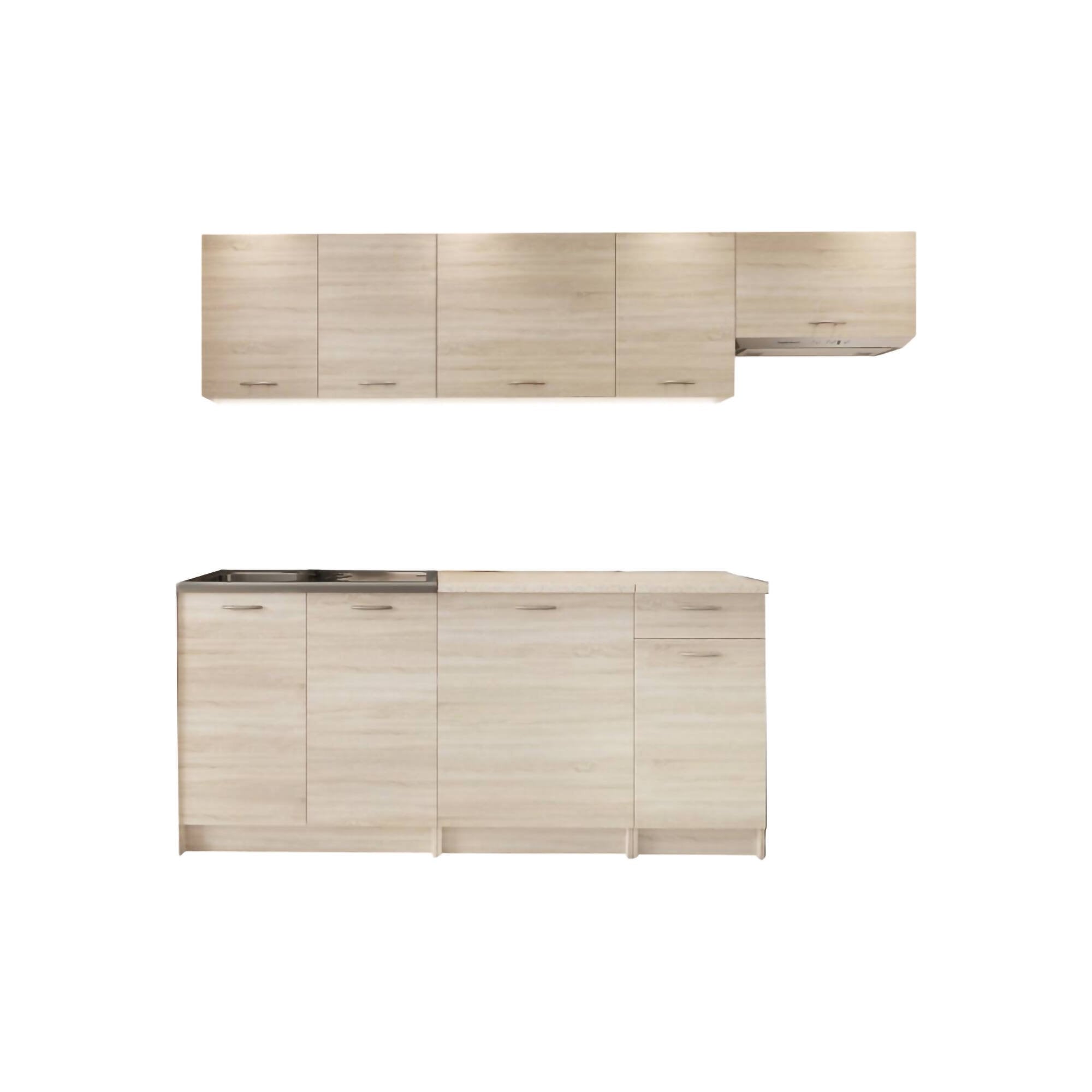 Cucina completa Urzulei, Set compatto e funzionale con ante e cassetto, Rovere