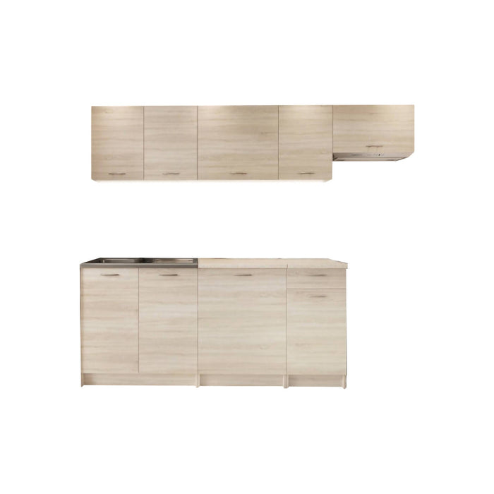 Cucina completa Urzulei, Set compatto e funzionale con ante e cassetto, Rovere