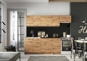 Cucina completa Urzulei, Set compatto e funzionale con ante e cassetto, Rovere Nodi