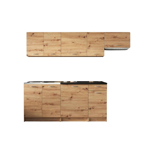 Cucina completa Urzulei, Set compatto e funzionale con ante e cassetto, Rovere Nodi