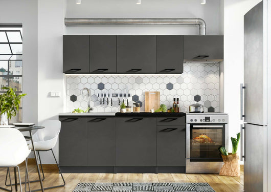Cucina completa Rosta, Set compatto e funzionale con ante e cassetto, Antracite