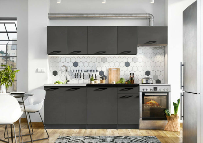 Cucina completa Rosta, Set compatto e funzionale con ante e cassetto, Antracite