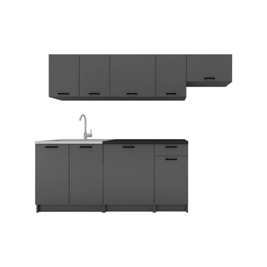 Cucina completa Rosta, Set compatto e funzionale con ante e cassetto, Antracite
