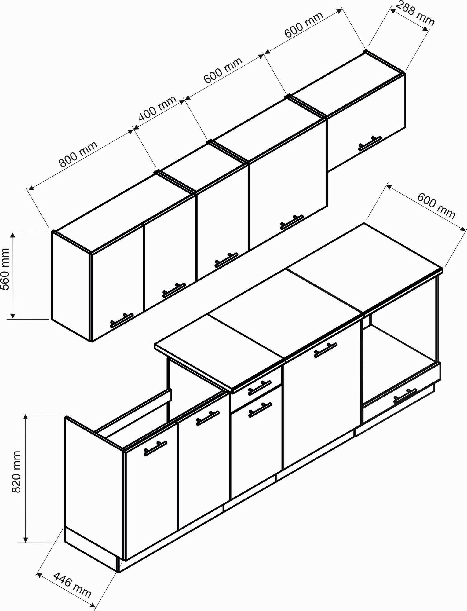 Cucina completa Camerino, Set compatto e funzionale con ante e cassetto, Rovere