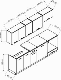 Cucina completa Camerino, Set compatto e funzionale con ante e cassetto, Rovere