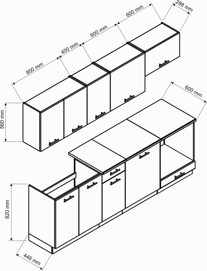 Cucina completa Camerino, Set compatto e funzionale con ante e cassetto, Rovere