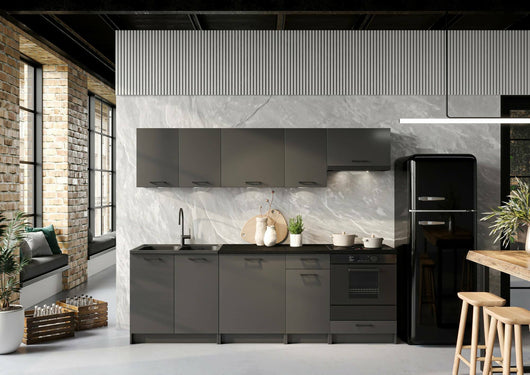 Cucina completa Mioglia, Set compatto e funzionale con ante e cassetto, Antracite