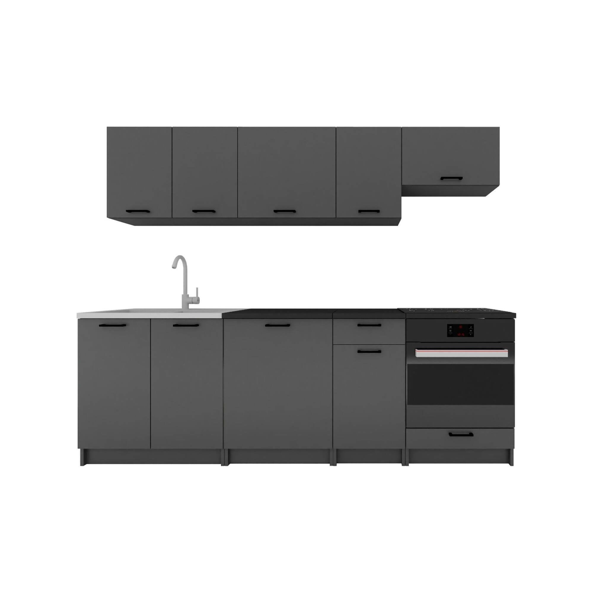 Cucina completa Mioglia, Set compatto e funzionale con ante e cassetto, Antracite