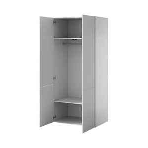 Guardaroba 2 ante Caiazzo, Mobile multifunzionale con due ripiani interni e barra appendiabiti, Finitura effetto cannettato, 90x56 h199 cm, Bianco