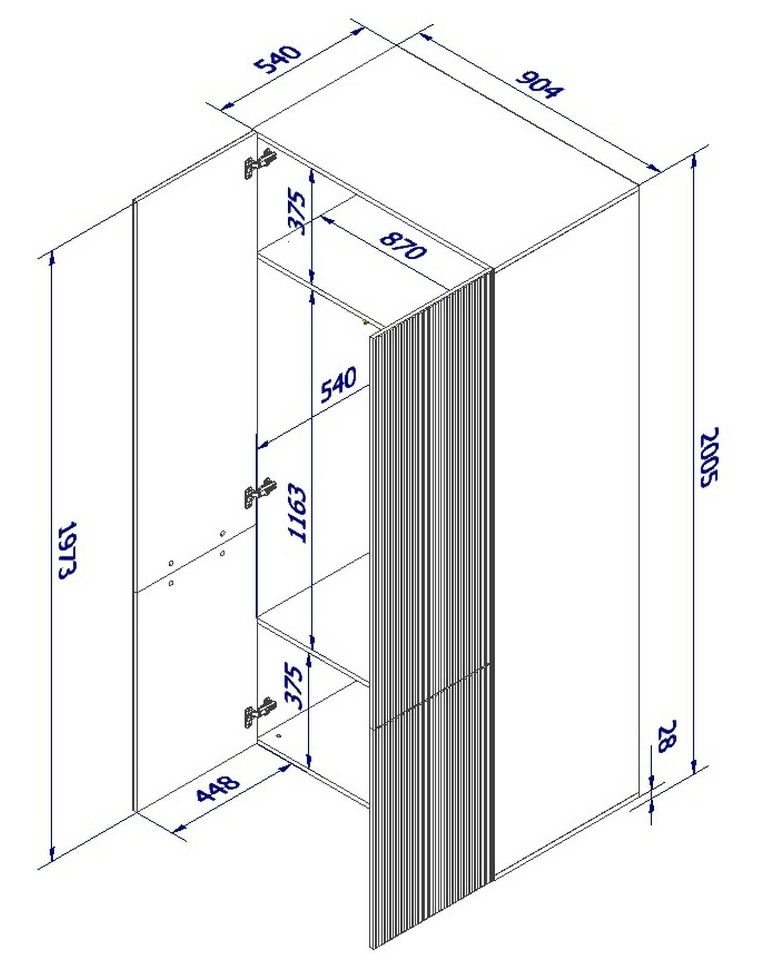 Guardaroba 2 ante Caiazzo, Mobile multifunzionale con due ripiani interni e barra appendiabiti, Finitura effetto cannettato, 90x56 h199 cm, Bianco