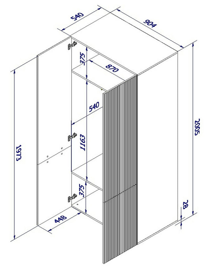 Guardaroba 2 ante Caiazzo, Mobile multifunzionale con due ripiani interni e barra appendiabiti, Finitura effetto cannettato, 90x56 h199 cm, Bianco