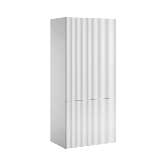 Guardaroba 2 ante Caiazzo, Mobile multifunzionale con due ripiani interni e barra appendiabiti, Finitura effetto cannettato, 90x56 h199 cm, Bianco