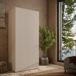 Guardaroba 2 ante Caiazzo, Mobile camera da letto, Cabina armadio portabiti, Armadio appendiabiti, 90x56 h199 cm, Beige