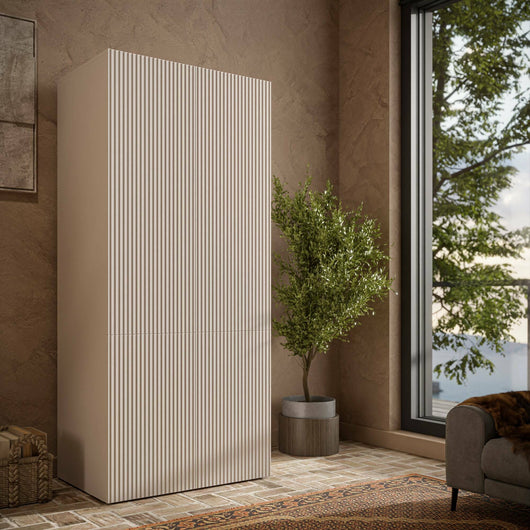 Guardaroba 2 ante Caiazzo, Mobile camera da letto, Cabina armadio portabiti, Armadio appendiabiti, 90x56 h199 cm, Beige