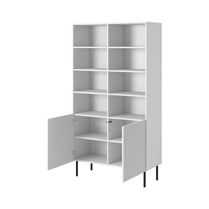 Libreria Ghilarza, Mobile portalibri con vani aperti e due ante, Rialzato da terra, 100x42 h177 cm, Bianco