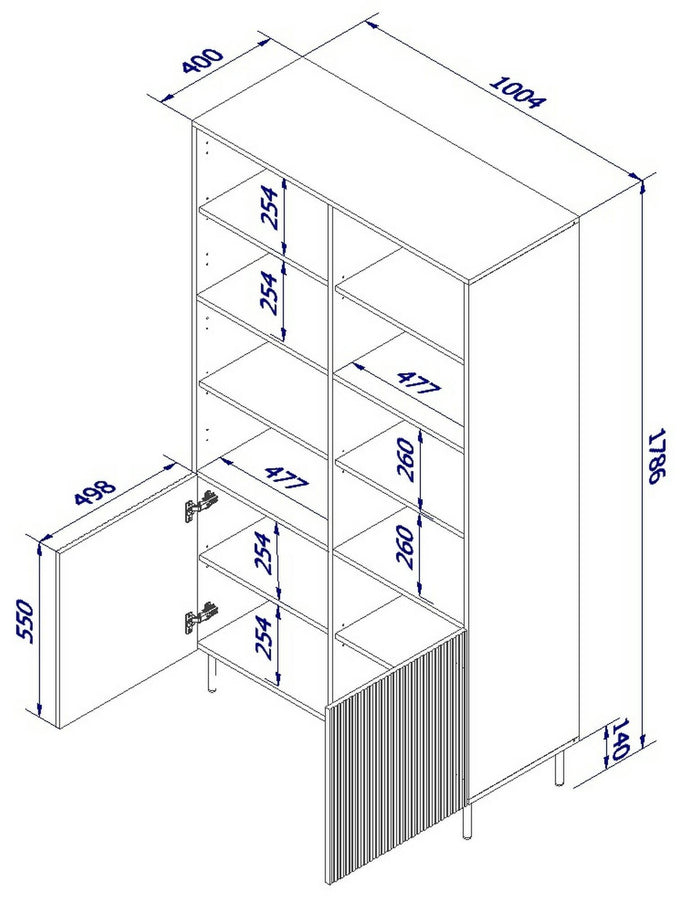 Libreria Ghilarza, Mobile portalibri con vani aperti e due ante, Rialzato da terra, 100x42 h177 cm, Nero