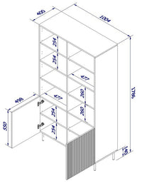 Libreria Ghilarza, Mobile portalibri con vani aperti e due ante, Rialzato da terra, 100x42 h177 cm, Beige