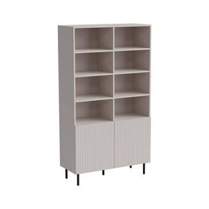 Libreria Ghilarza, Mobile portalibri con vani aperti e due ante, Rialzato da terra, 100x42 h177 cm, Beige