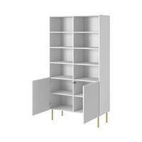 Libreria Estarreja, Mobile portalibri con vani aperti e due ante, Rialzato da terra, 100x42 h177 cm, Bianco