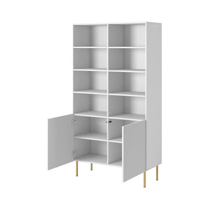 Libreria Estarreja, Mobile portalibri con vani aperti e due ante, Rialzato da terra, 100x42 h177 cm, Bianco