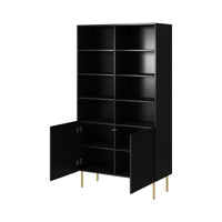 Libreria Estarreja, Mobile portalibri con vani aperti e due ante, Rialzato da terra, 100x42 h177 cm, Nero