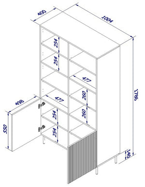 Libreria Estarreja, Mobile portalibri con vani aperti e due ante, Rialzato da terra, 100x42 h177 cm, Nero