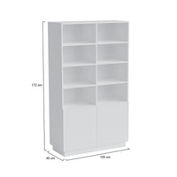 Libreria Miniato, Mobile portalibri con vani aperti e due ante, Design moderno e minimale, 172x40 h100 cm, Bianco