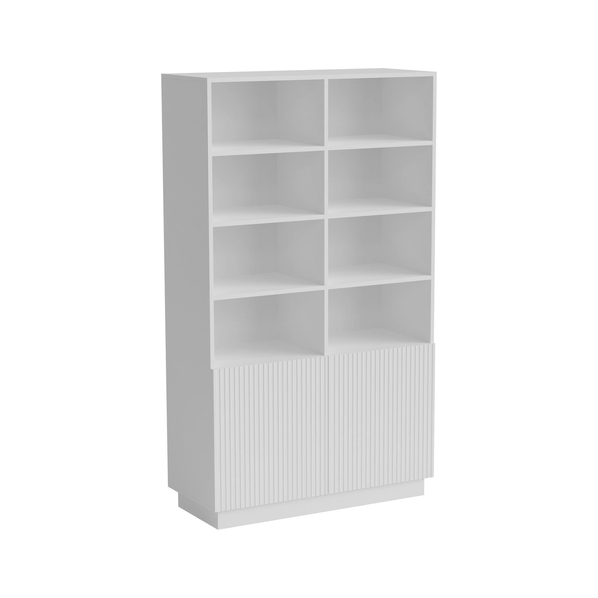 Libreria Miniato, Mobile portalibri con vani aperti e due ante, Design moderno e minimale, 172x40 h100 cm, Bianco