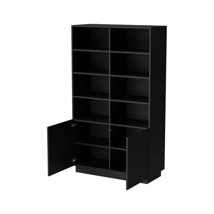 Libreria Miniato, Mobile portalibri con vani aperti e due ante, Design moderno e minimale, 172x40 h100 cm, Nero