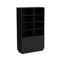Libreria Miniato, Mobile portalibri con vani aperti e due ante, Design moderno e minimale, 172x40 h100 cm, Nero