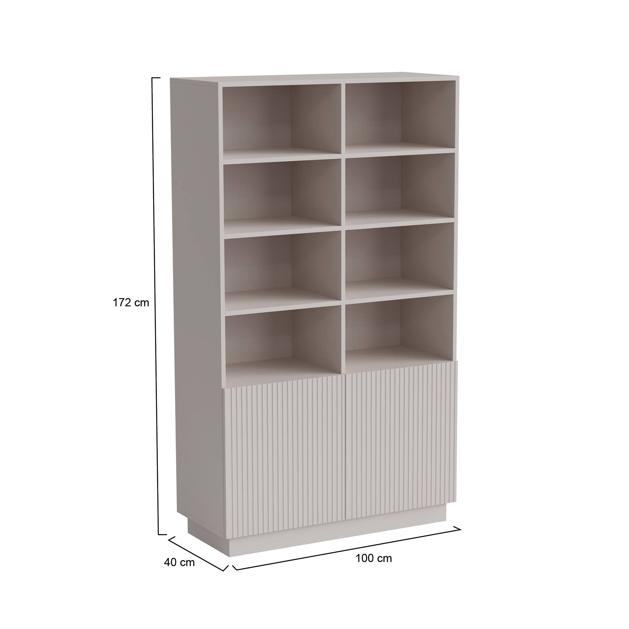 Libreria Miniato, Mobile portalibri con vani aperti e due ante, Design moderno e minimale, 172x40 h100 cm, Beige