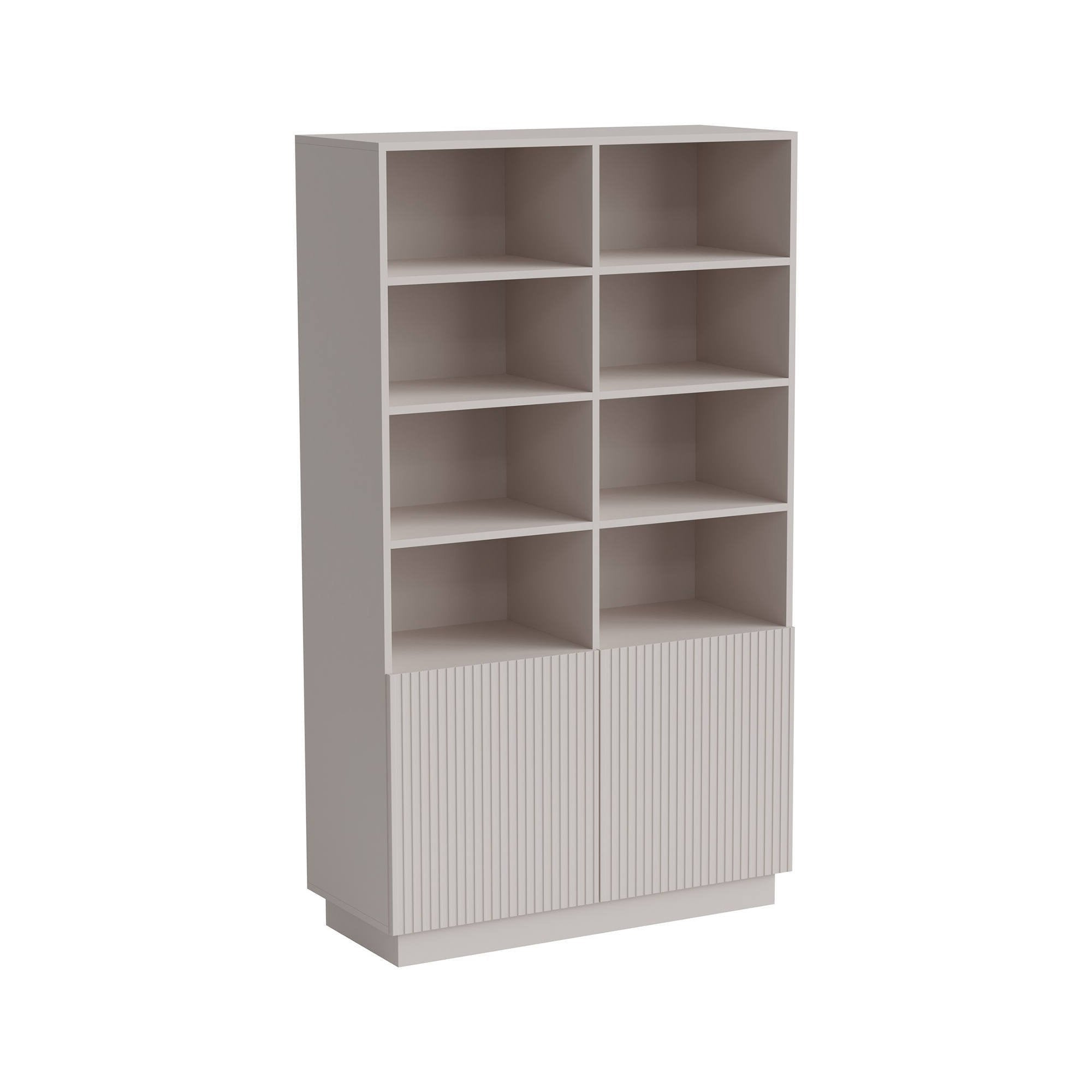 Libreria Miniato, Mobile portalibri con vani aperti e due ante, Design moderno e minimale, 172x40 h100 cm, Beige