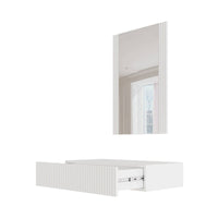 Consolle Premolo, Entratina sospesa con specchio, Design moderno con effetto cannettato, 80x42 h97 cm, Bianco