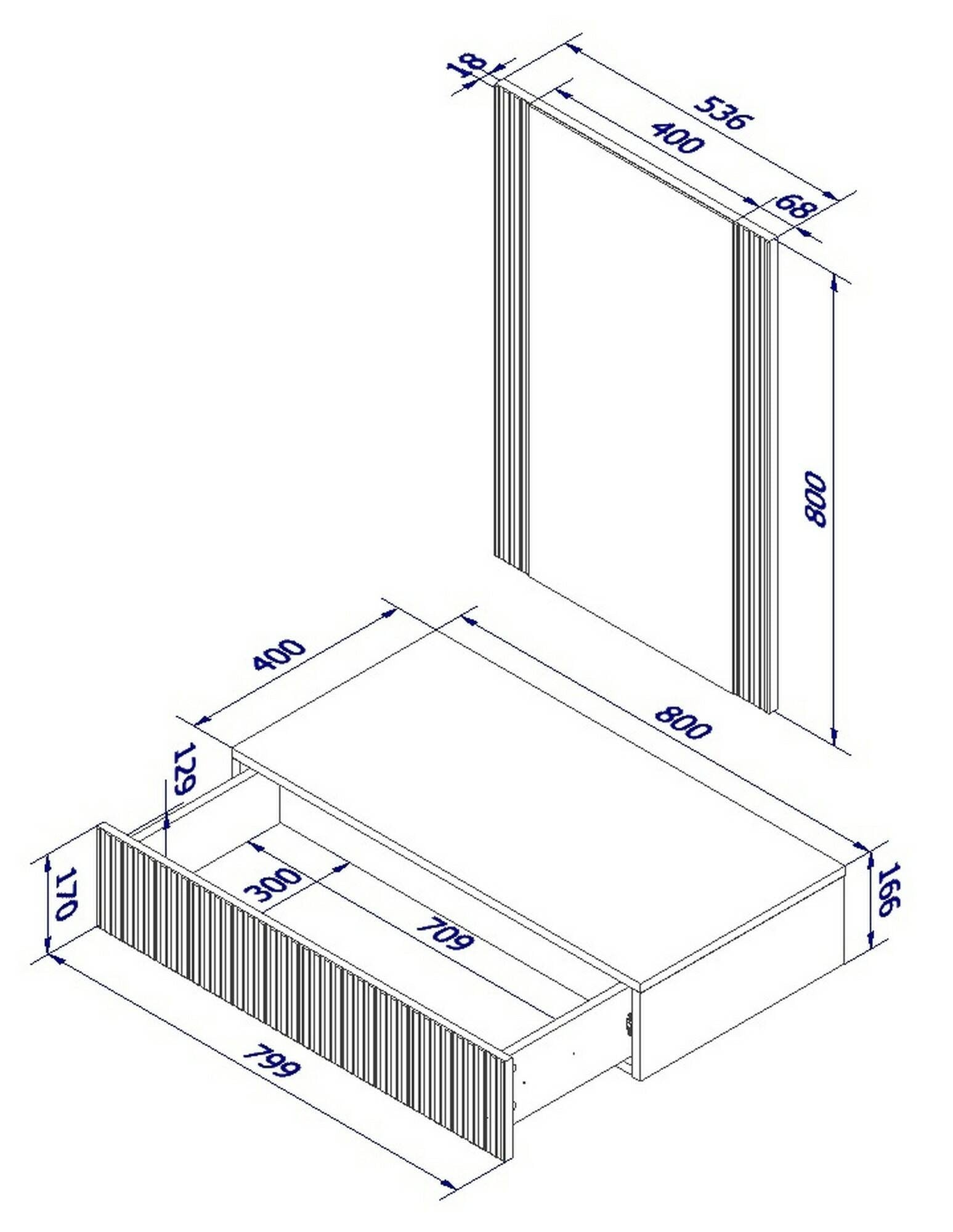 Consolle Premolo, Entratina sospesa con specchio, Design moderno con effetto cannettato, 80x42 h97 cm, Bianco