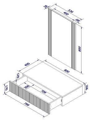 Consolle Premolo, Entratina sospesa con specchio, Design moderno con effetto cannettato, 80x42 h97 cm, Bianco