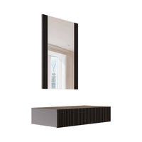 Consolle Premolo, Entratina sospesa con specchio, Design moderno con effetto cannettato, 80x42 h97 cm, Nero