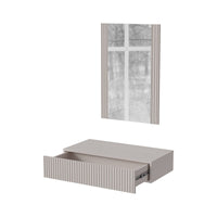 Consolle Premolo, Entratina sospesa con specchio, Design moderno con effetto cannettato, 80x42 h97 cm, Beige