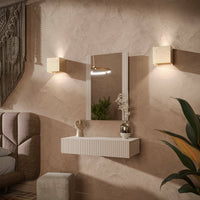 Consolle Premolo, Entratina sospesa con specchio, Design moderno con effetto cannettato, 80x42 h97 cm, Beige