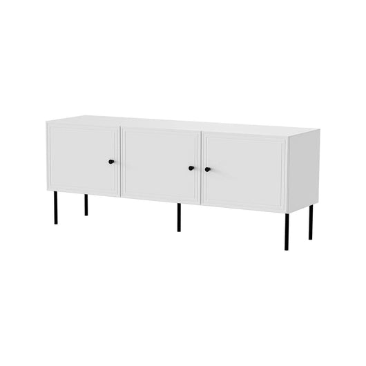 Mobile porta TV Sarzana, Madia da salotto con tre ante battenti, Rialzato da terra, 151x40 h60 cm, Bianco