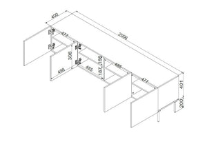 Mobile porta TV Piode, Madia da salotto con quattro ante battenti, Rialzato da terra, 201x40 h60 cm, Nero