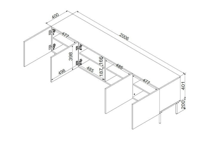 Mobile porta TV Piode, Madia da salotto con quattro ante battenti, Rialzato da terra, 201x40 h60 cm, Nero