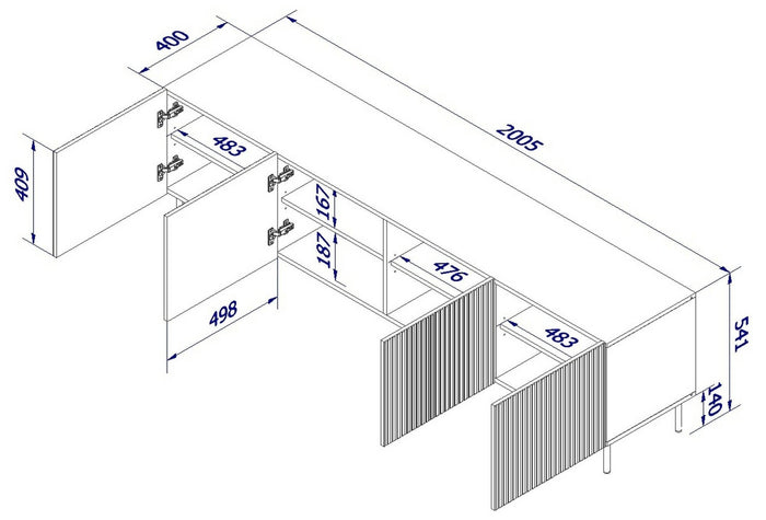 Mobile porta TV Priocca, Madia da salotto con quattro ante battenti, Rialzato da terra, 200x42 h52 cm, Nero