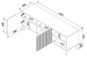 Mobile porta TV Molini, Madia da salotto con quattro ante battenti, Rialzato da terra, 150x42 h52 cm, Bianco