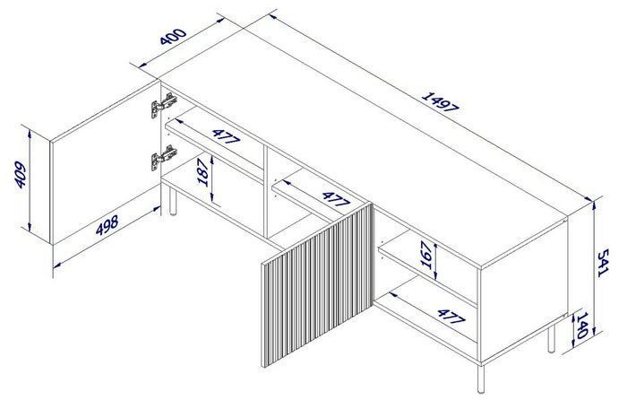Mobile porta TV Molini, Madia da salotto con quattro ante battenti, Rialzato da terra, 150x42 h52 cm, Bianco
