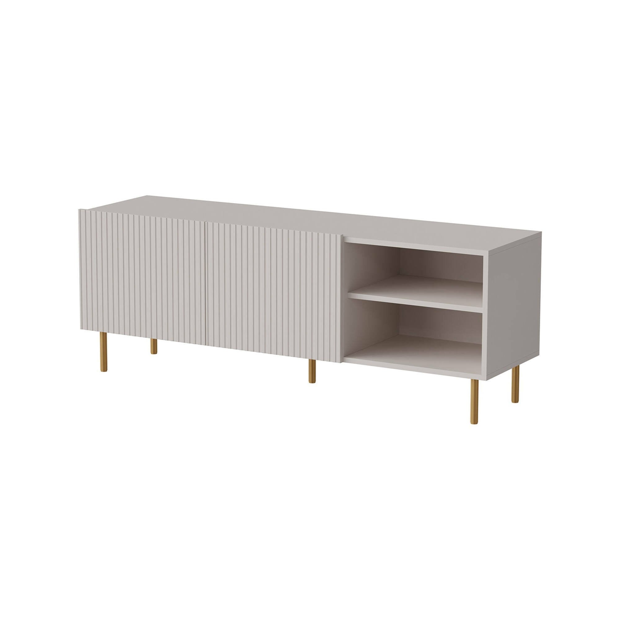 Mobile porta TV Magnano, Madia da salotto con quattro ante battenti, Rialzato da terra, 150x42 h52 cm, Beige