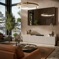 Mobile porta TV Macherio, Madia da salotto con quattro ante battenti, Design minimal e moderno, 200x40 h48 cm, Beige