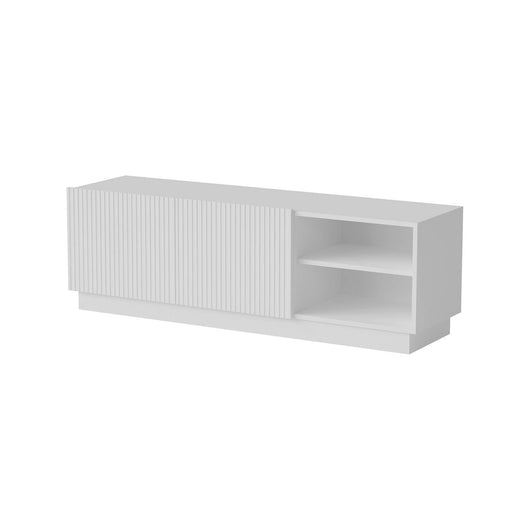 Mobile porta TV Finita, Madia da salotto con due ante battenti, Design minimal e moderno, 150x40 h48 cm, Bianco