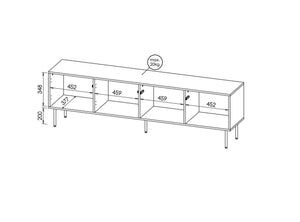 Mobile porta TV Marea, Madia da salotto con quattro ante battenti, Rialzato da terra, 190x40 h58 cm, Noce