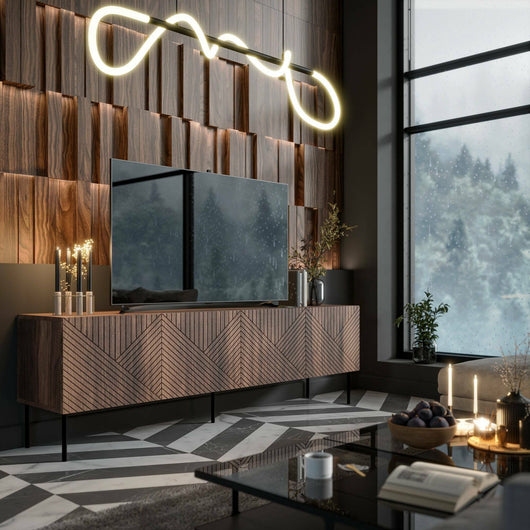 Mobile porta TV Marea, Madia da salotto con quattro ante battenti, Rialzato da terra, 190x40 h58 cm, Noce